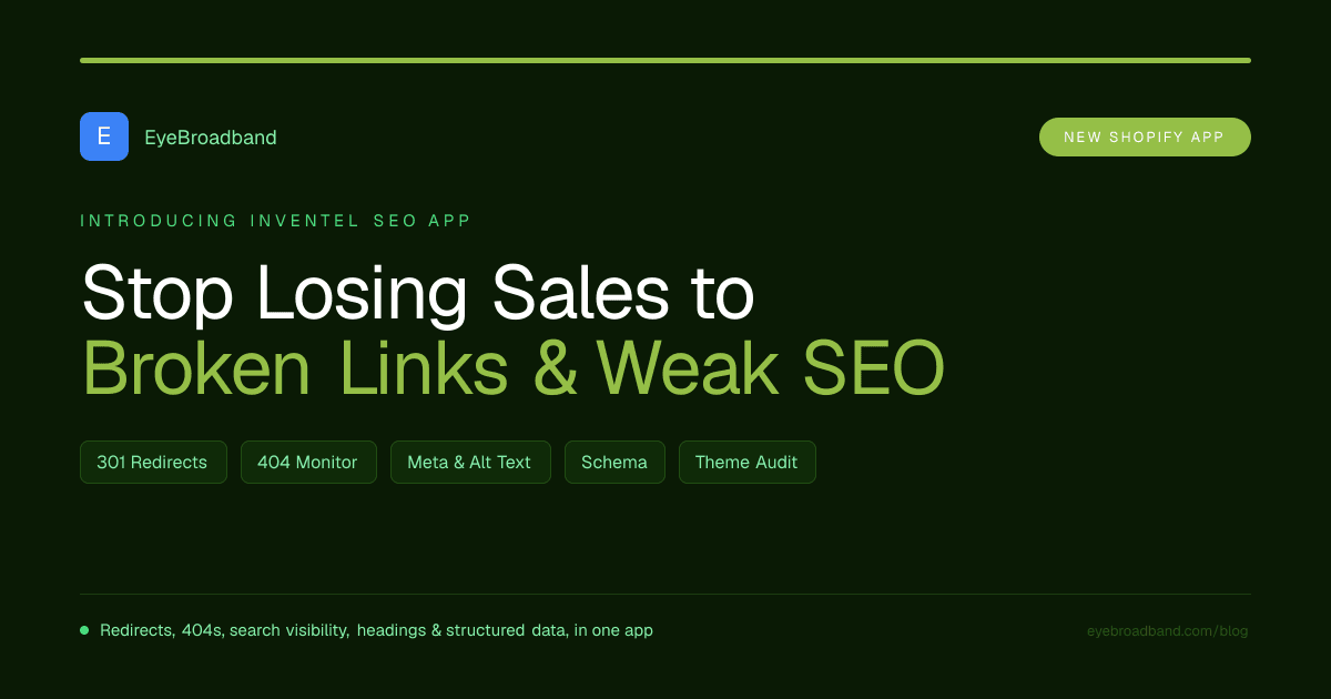 Introducing Inventel SEO App: Stop Losing Shopify Sales to Broken Links and Weak SEO